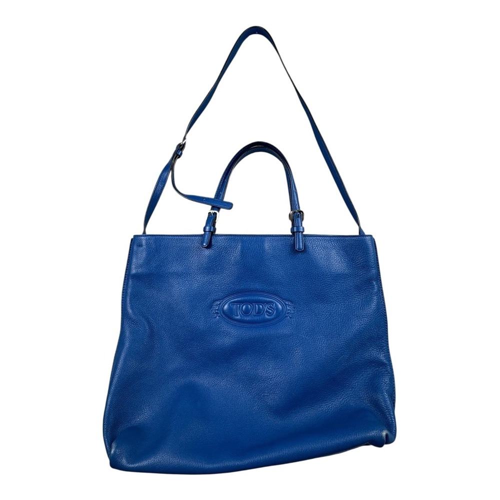Tod's Blue Leather Large Tote Shoulder Bag Satchel Made in Italy
